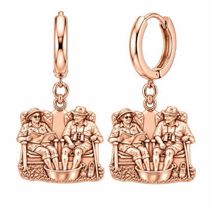 Everlasting Love Porch Chairs Huggie Charm Earrings – rose gold, front view