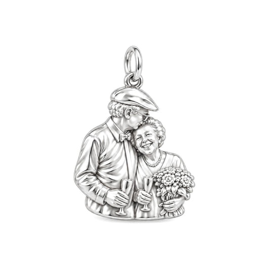 Everlasting Love Portrait Charm Bracelet – Personalized Couple Gift – silver charm, front view