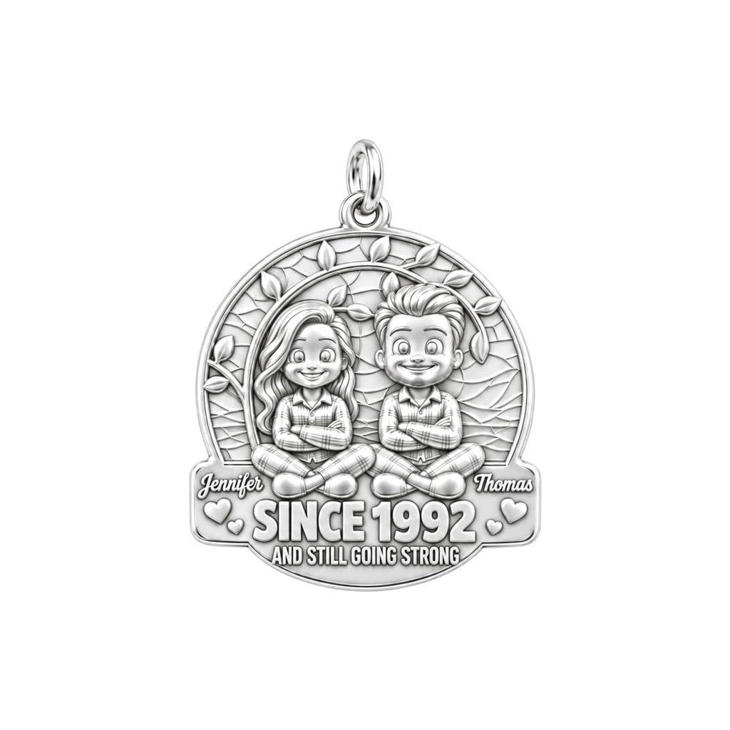 Everlasting Love Tree Charm Bracelet – Personalized Couple Gift – silver plated 3 cm charm, front view