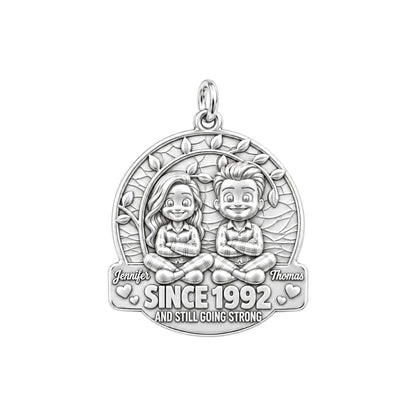 Everlasting Love Tree Charm Bracelet – Personalized Couple Gift – silver plated 3 cm charm, front view