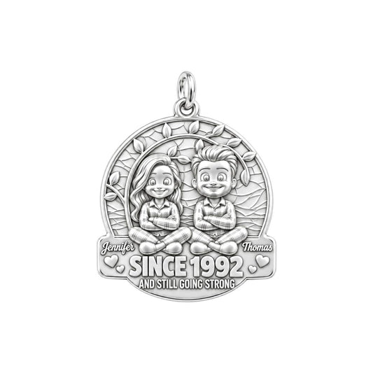 Everlasting Love Tree Charm Bracelet – Personalized Couple Gift – silver plated 3 cm charm, front view