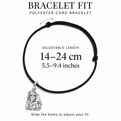 Everlasting Motherly Embrace Charm Bracelet – Personalized Mom Gift – adjustable black cord bracelet, 14–24 cm