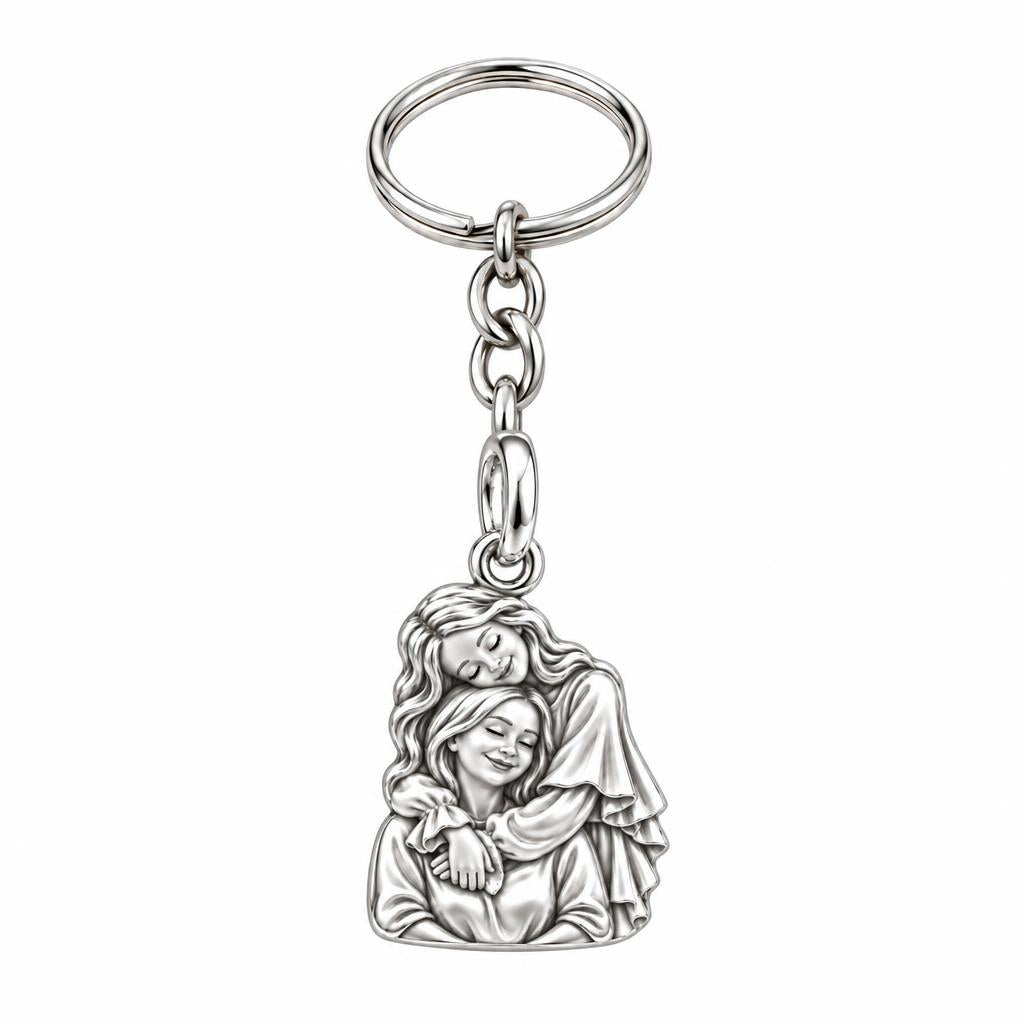 Everlasting Motherly Embrace Charm Keychain – silver, front view