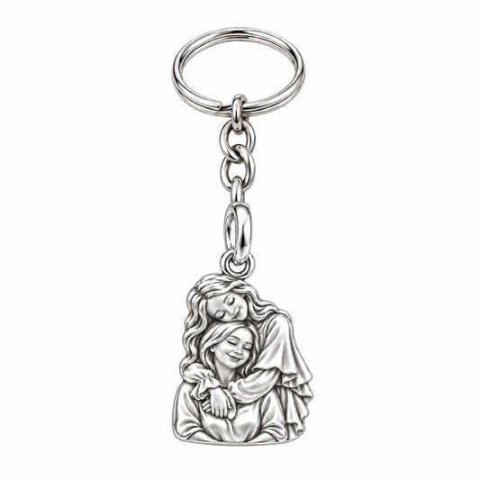 Everlasting Motherly Embrace Charm Keychain – silver, front view