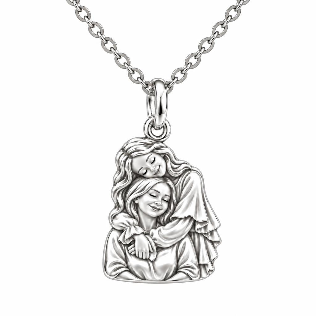 Everlasting Motherly Embrace Charm Necklace Set – silver, front view