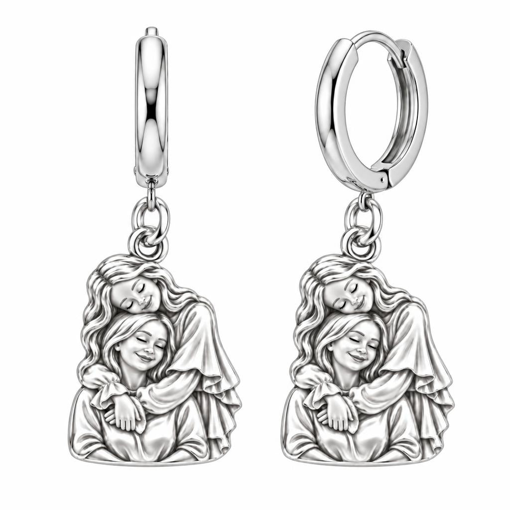 Everlasting Motherly Embrace Huggie Charm Earrings – silver, front view