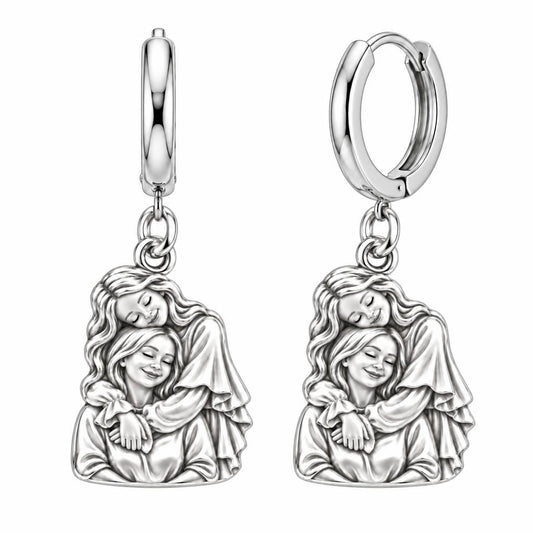 Everlasting Motherly Embrace Huggie Charm Earrings – silver, front view