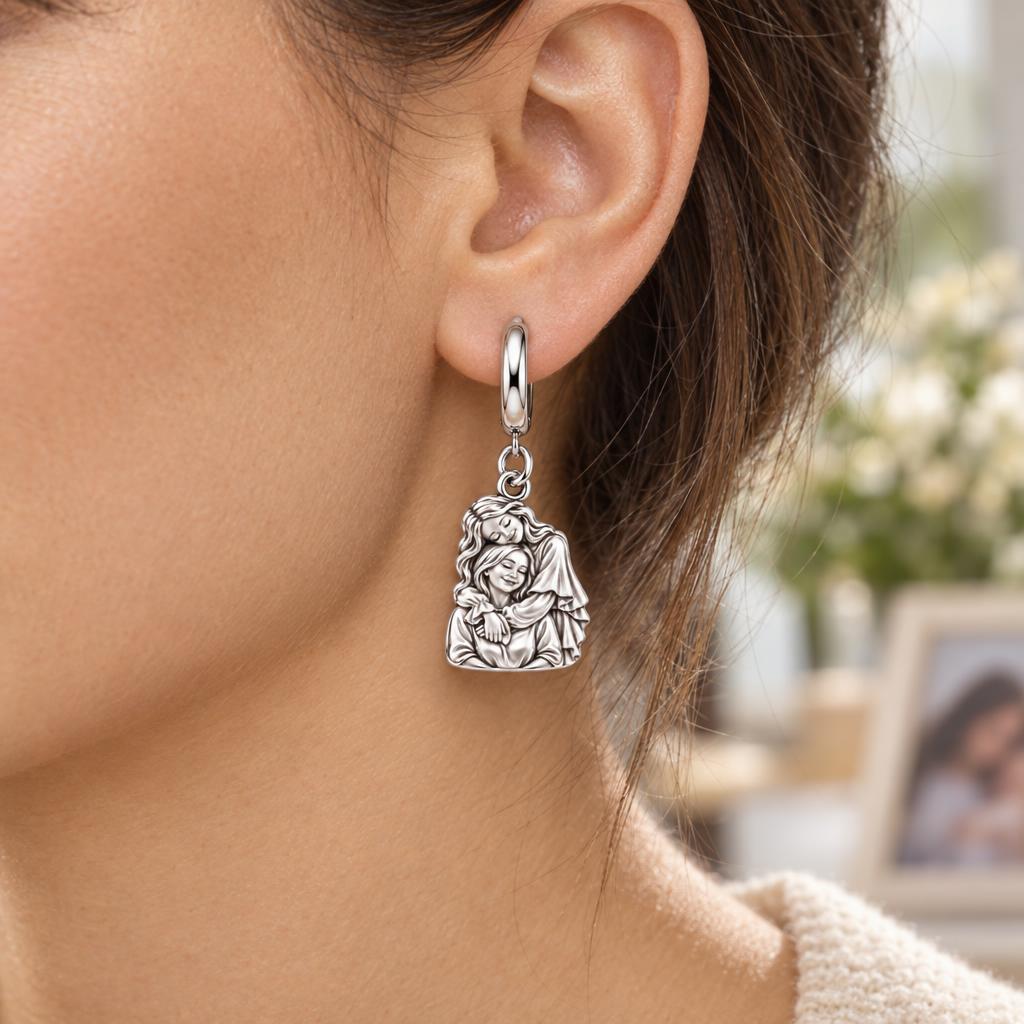 Everlasting Motherly Embrace Huggie Charm Earrings – worn / in use