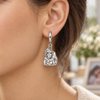 Everlasting Motherly Embrace Huggie Charm Earrings – worn / in use