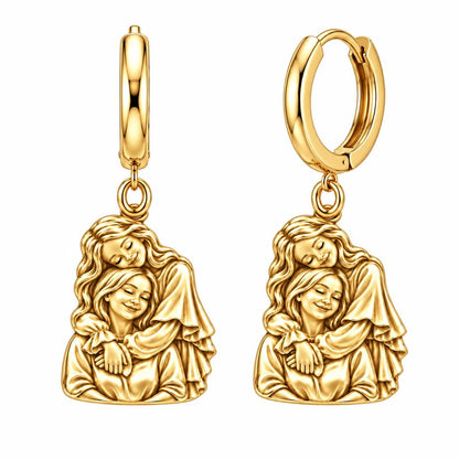 Everlasting Motherly Embrace Huggie Charm Earrings – 18K gold, front view