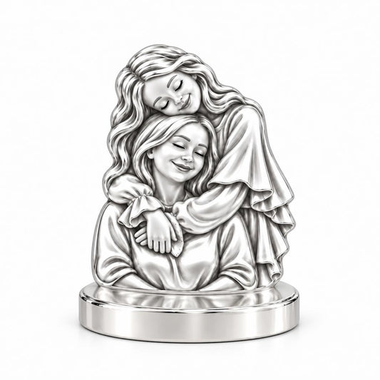Everlasting Motherly Embrace Keepsake Plaque – silver, front view