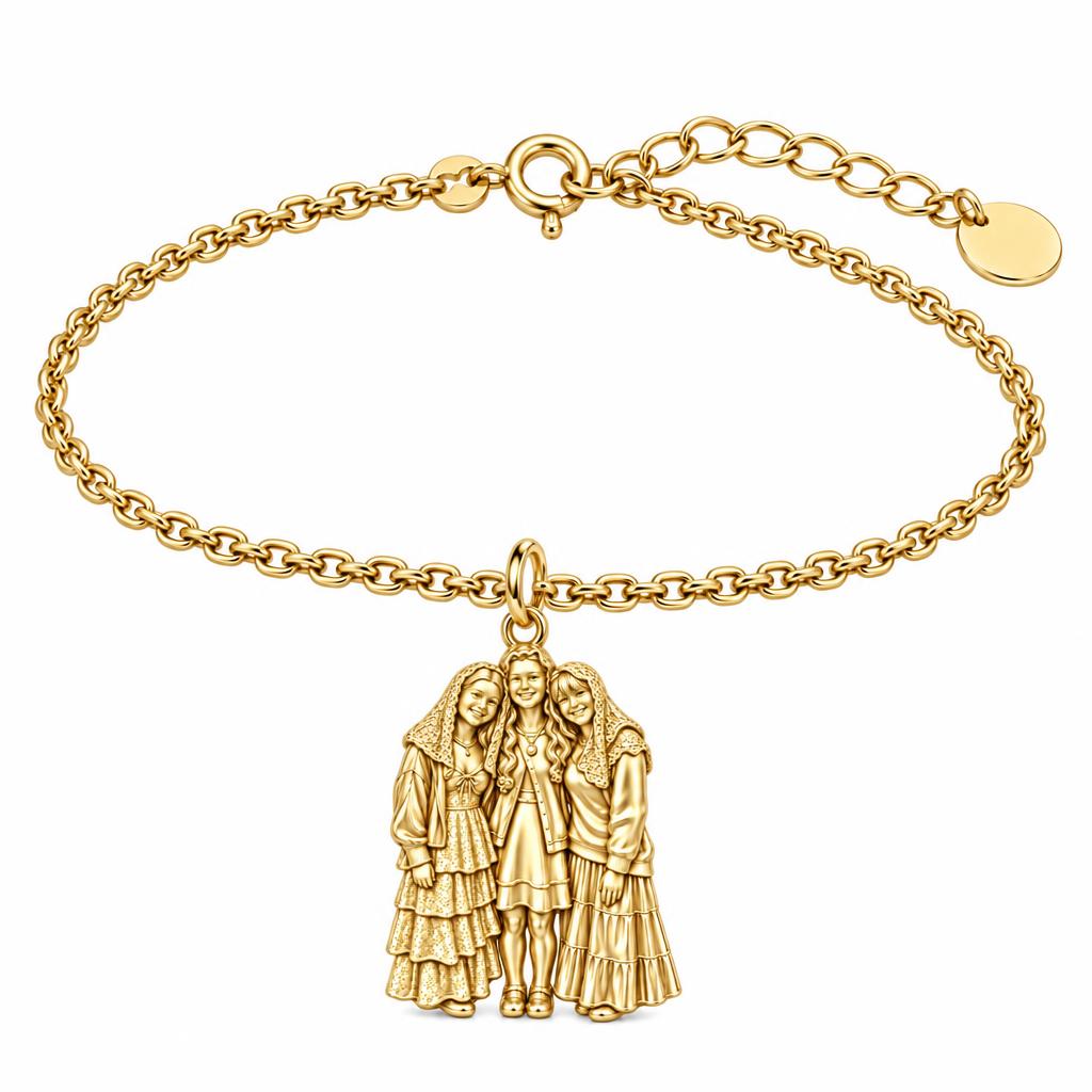 Everlasting Sisterhood Portrait Charm Bracelet Set – 18K gold, front view