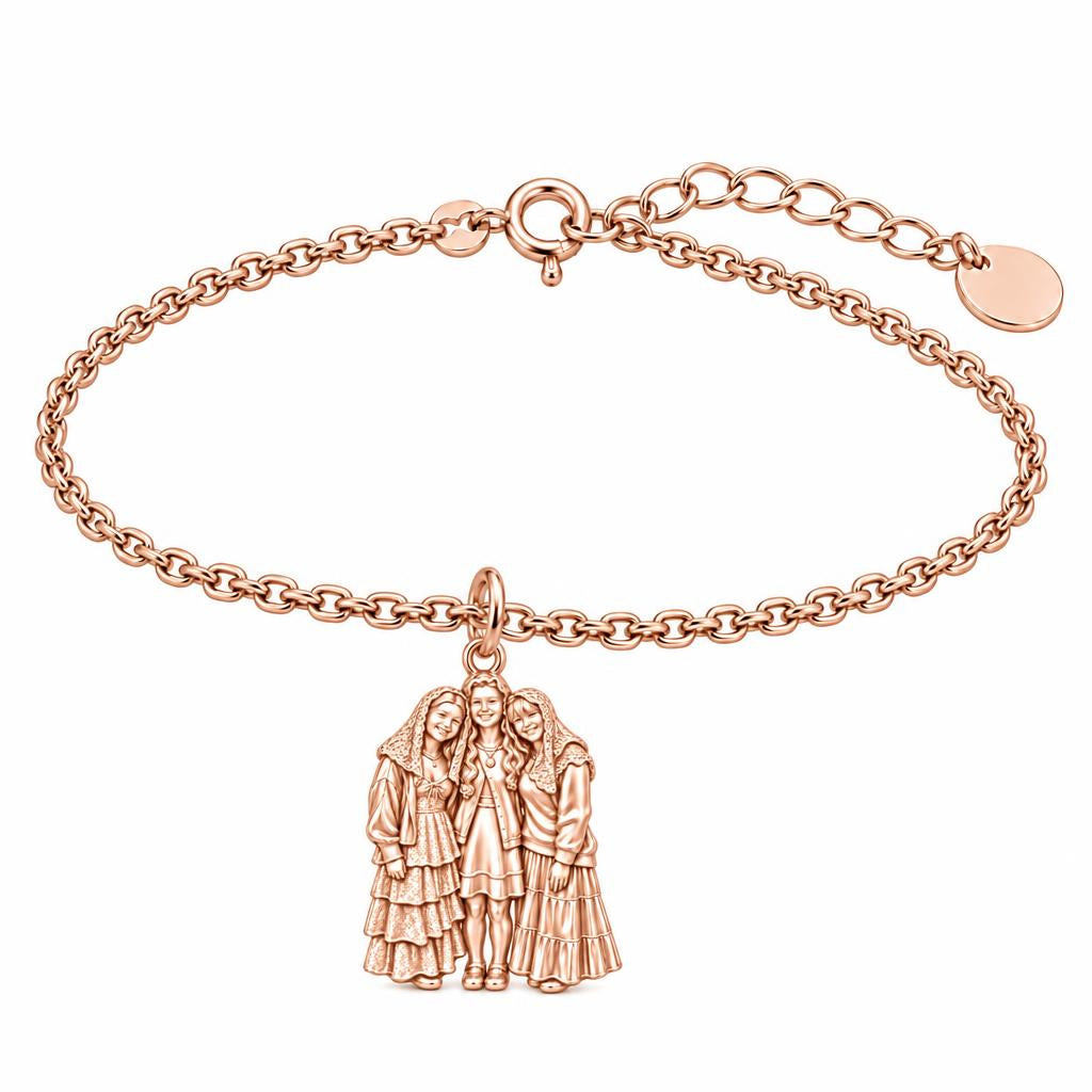 Everlasting Sisterhood Portrait Charm Bracelet Set – rose gold, front view
