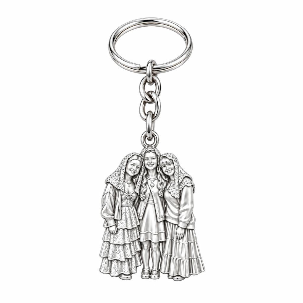Everlasting Sisterhood Portrait Charm Keychain – silver, front view