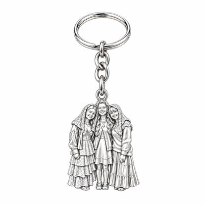 Everlasting Sisterhood Portrait Charm Keychain – silver, front view