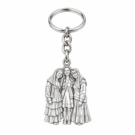 Everlasting Sisterhood Portrait Charm Keychain – silver, front view