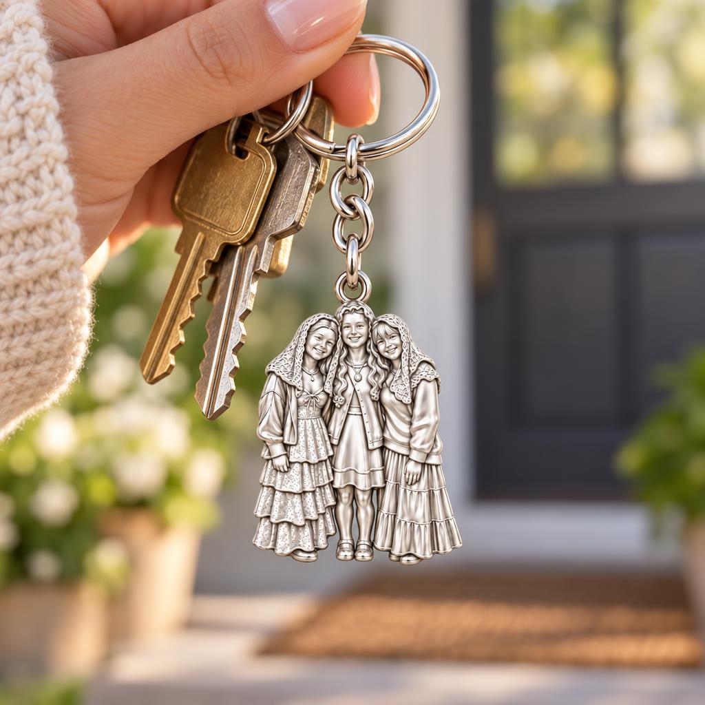 Everlasting Sisterhood Portrait Charm Keychain – worn / in use