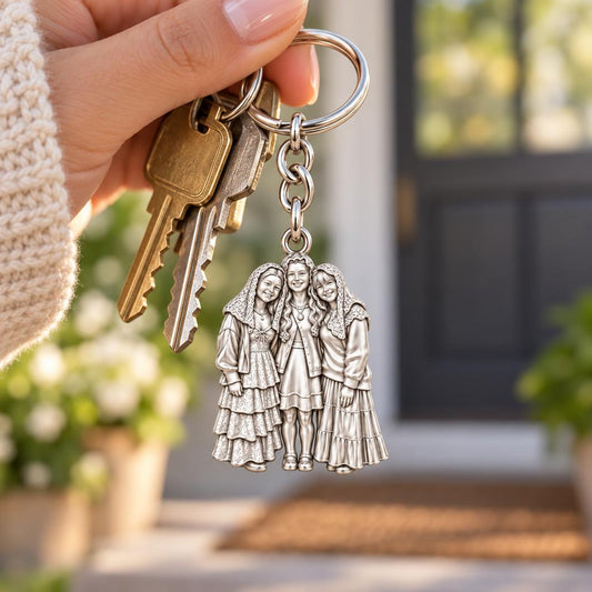 Everlasting Sisterhood Portrait Charm Keychain – worn / in use