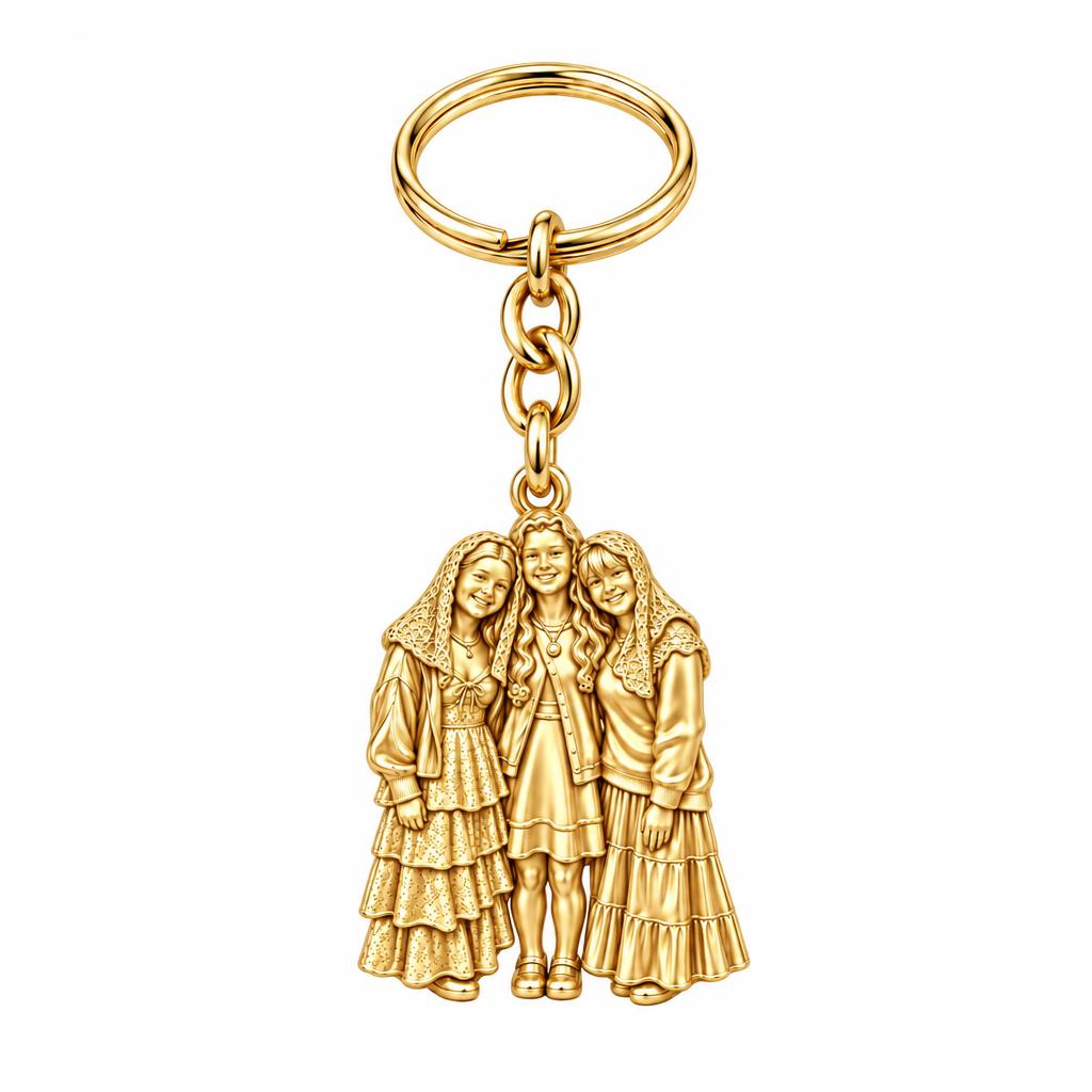 Everlasting Sisterhood Portrait Charm Keychain – 18K gold, front view