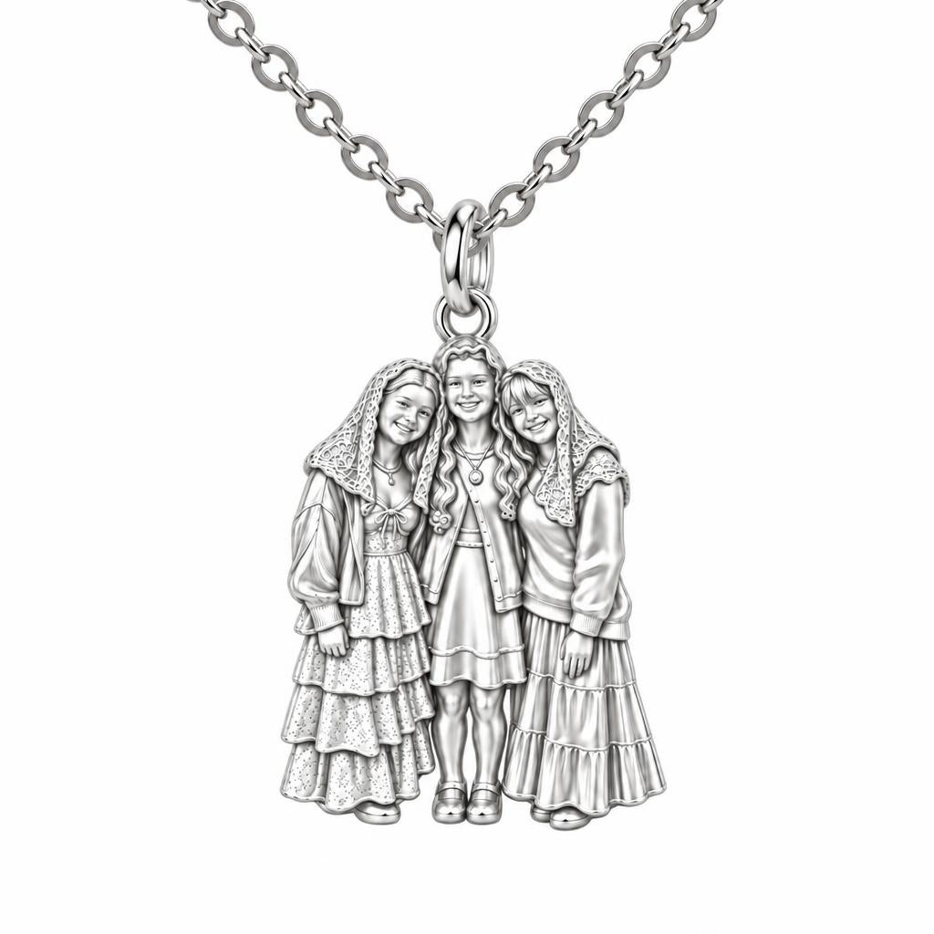 Everlasting Sisterhood Portrait Charm Necklace Set – silver, front view
