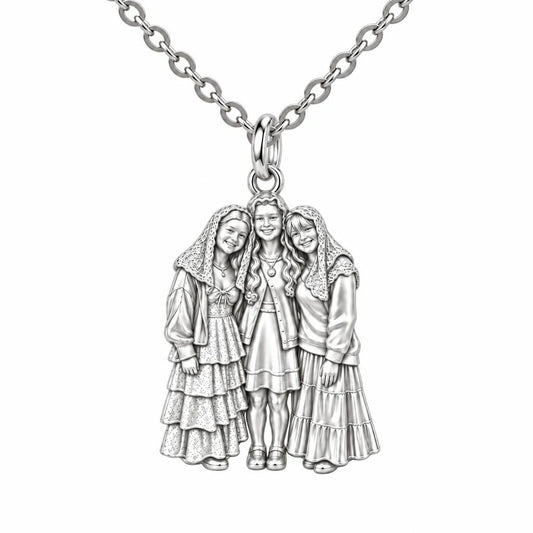 Everlasting Sisterhood Portrait Charm Necklace Set – silver, front view