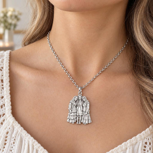 Everlasting Sisterhood Portrait Charm Necklace Set – worn / in use