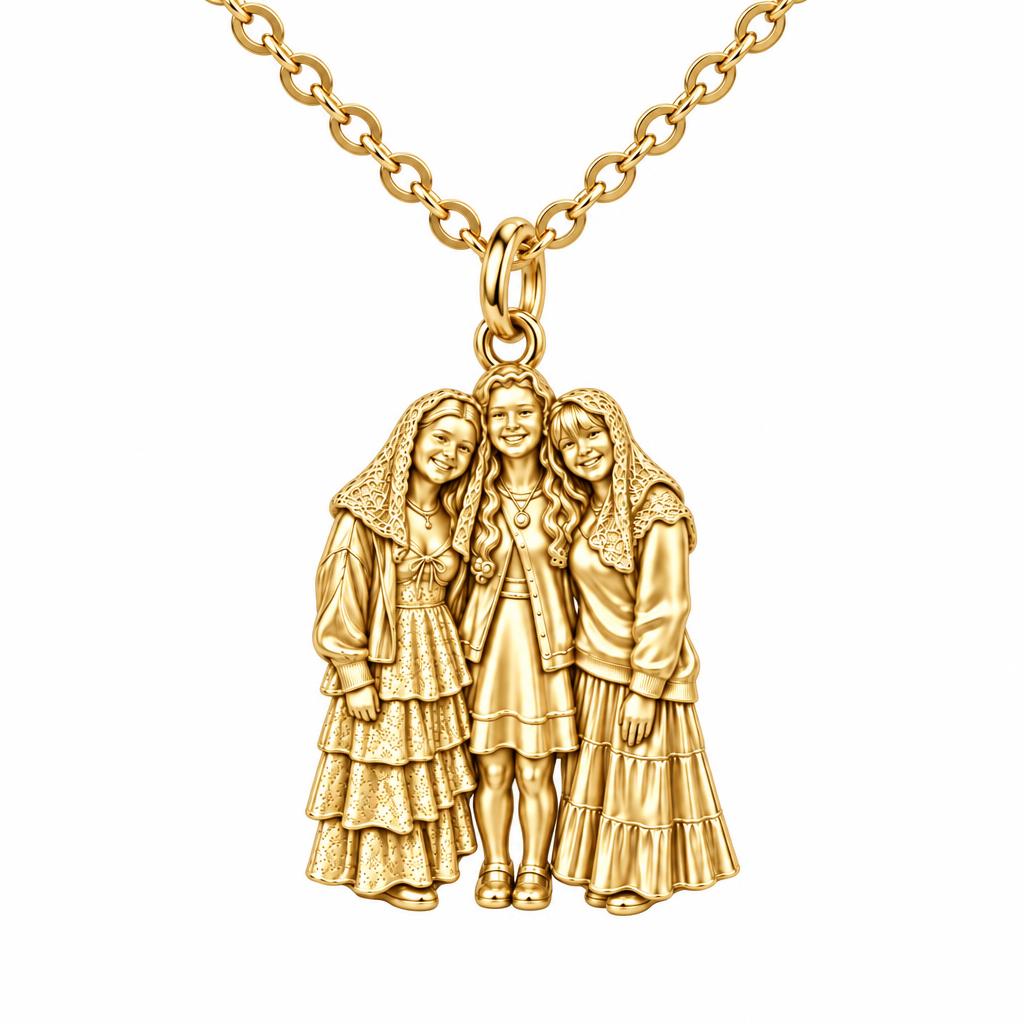 Everlasting Sisterhood Portrait Charm Necklace Set – 18K gold, front view