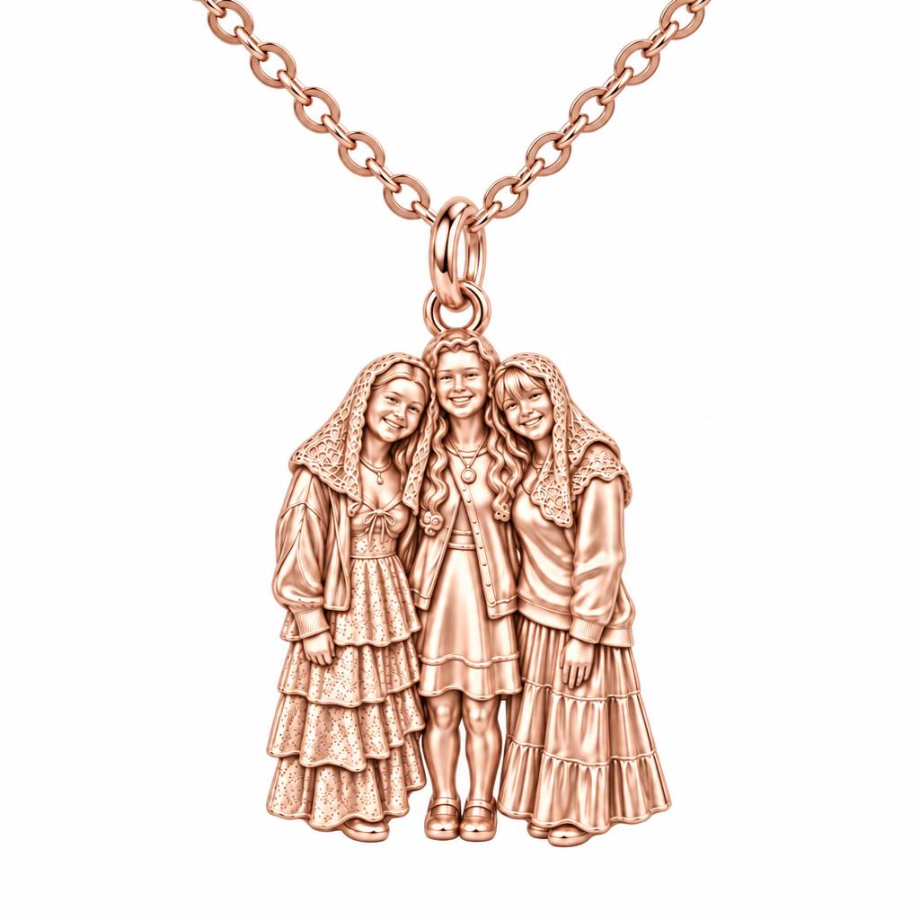 Everlasting Sisterhood Portrait Charm Necklace Set – rose gold, front view