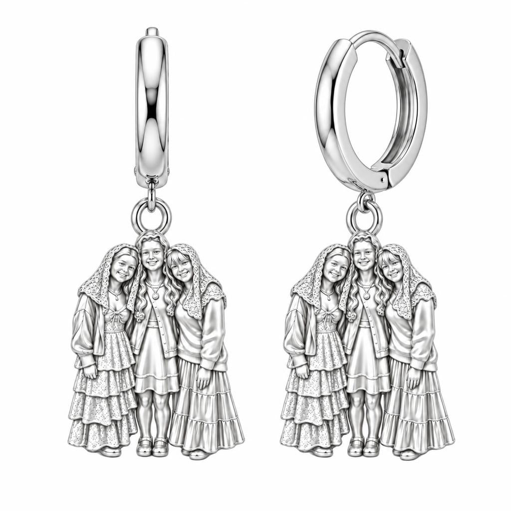 Everlasting Sisterhood Portrait Huggie Charm Earrings – silver, front view