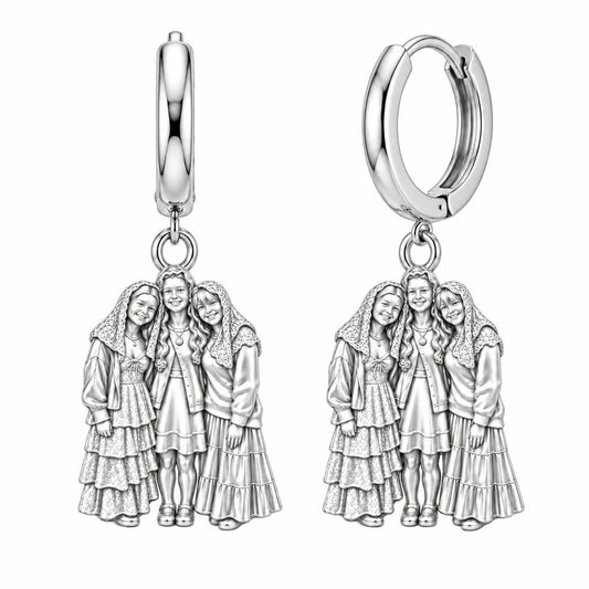 Everlasting Sisterhood Portrait Huggie Charm Earrings – silver, front view