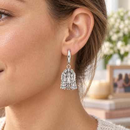 Everlasting Sisterhood Portrait Huggie Charm Earrings – worn / in use