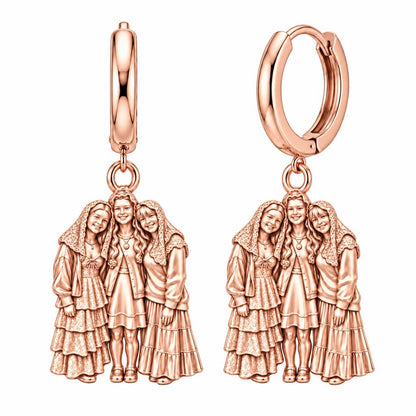 Everlasting Sisterhood Portrait Huggie Charm Earrings – rose gold, front view