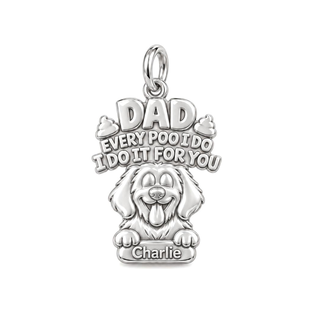 Every Poo I Do Charm Bracelet – Personalized Dog Dad Gift – silver plated 2 cm charm, front view
