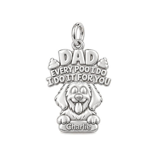Every Poo I Do Charm Bracelet – Personalized Dog Dad Gift – silver plated 3 cm charm, front view