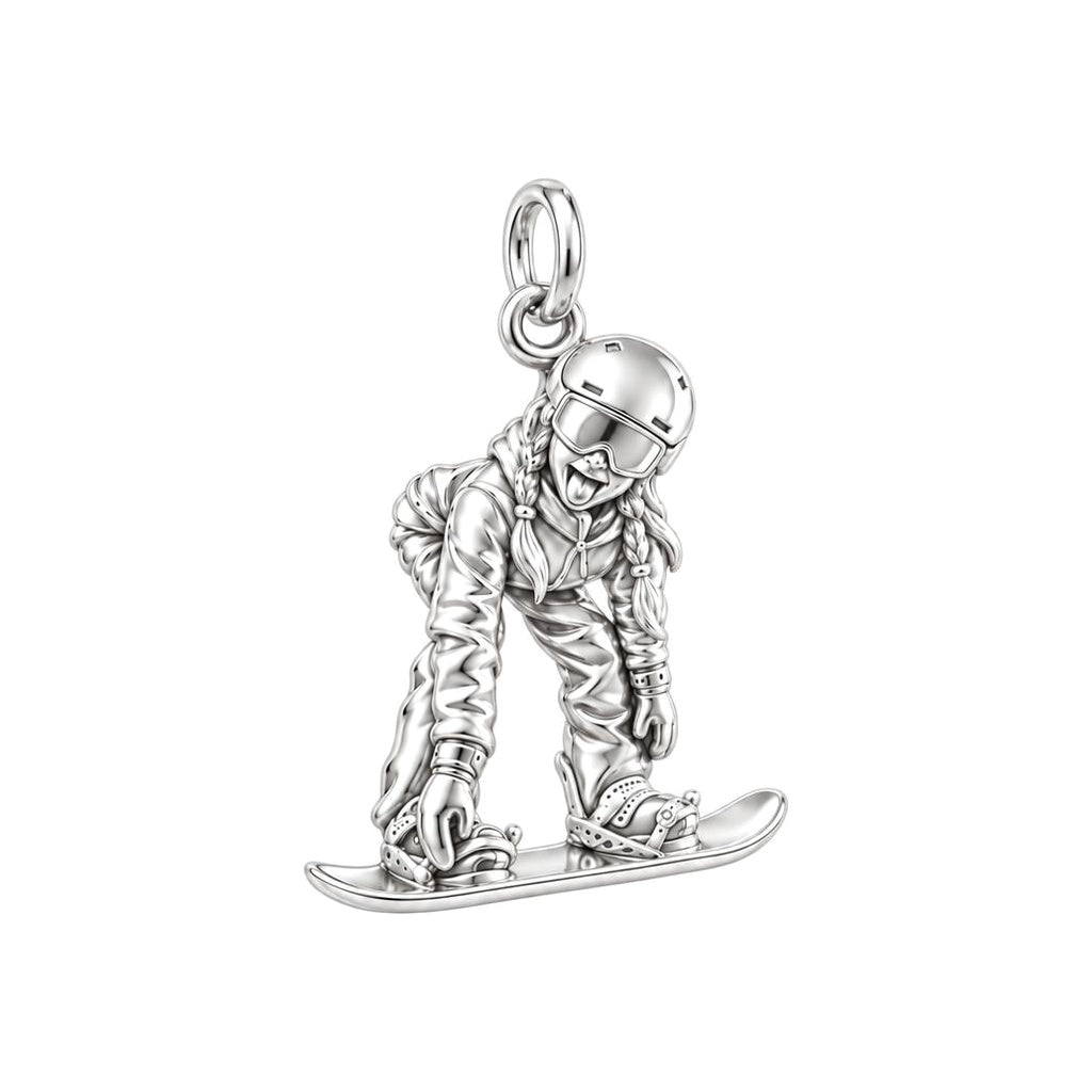 Every Slope, A Memory – Custom Skiing & Snowboarding Charm – silver charm, front view