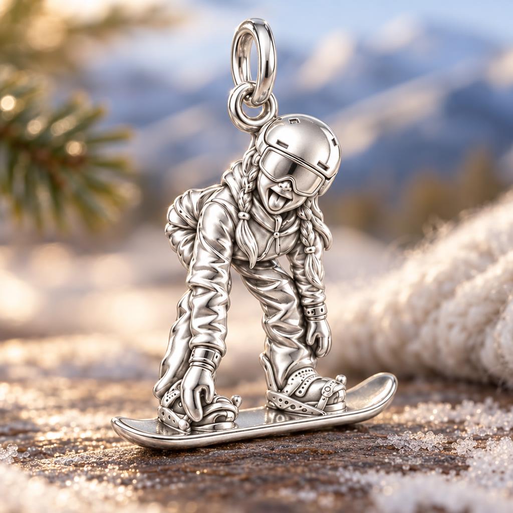 Every Slope, A Memory – Custom Skiing & Snowboarding Charm – macro detail of the charm
