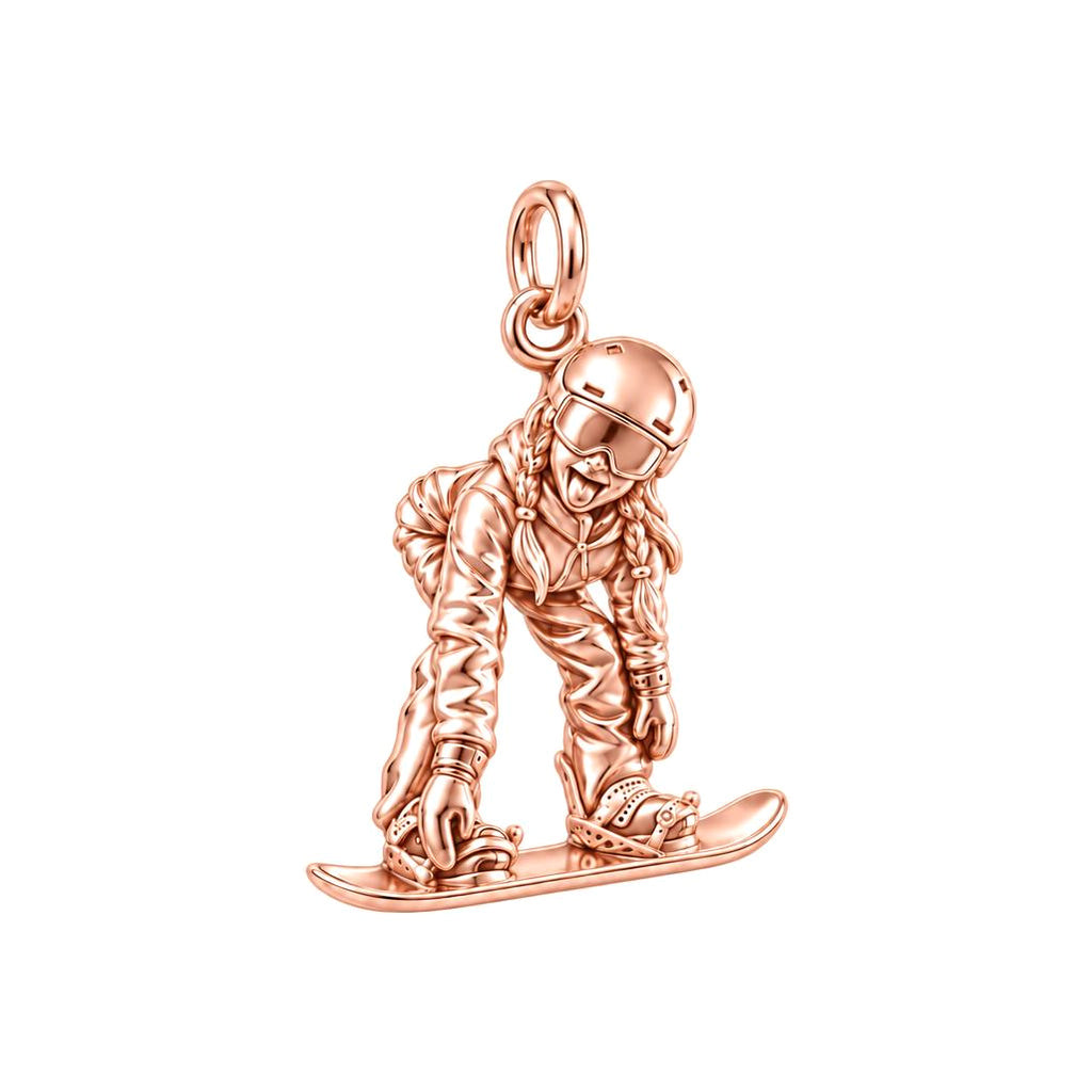 Every Slope, A Memory – Custom Skiing & Snowboarding Charm – rose gold charm, front view