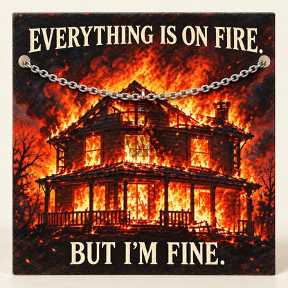 Everything Is On Fire Charm Bracelet Set – silver, on its message card