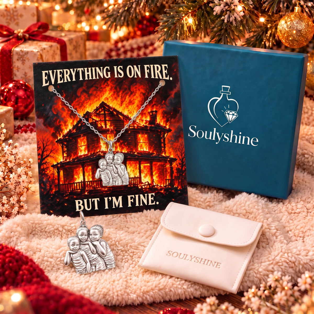 Everything Is On Fire Charm Necklace Set – gift box with the message card
