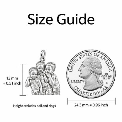 Everything Is On Fire Charm Necklace Set – size guide, 13 mm charm next to a quarter