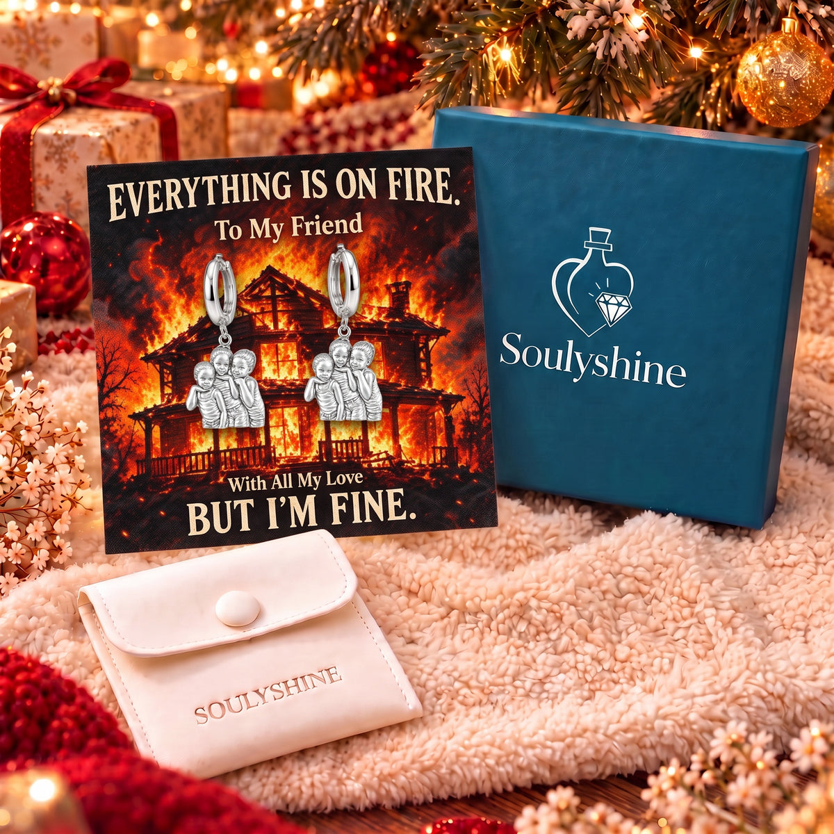 Everything Is On Fire Huggie Charm Earrings – gift box with the message card