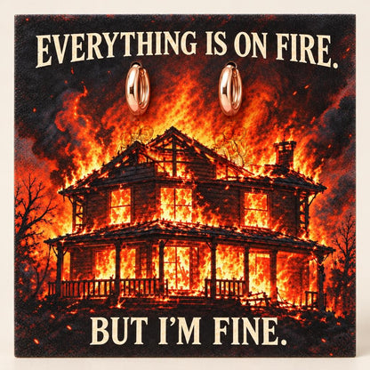 Everything Is On Fire Huggie Charm Earrings – rose gold, on its message card