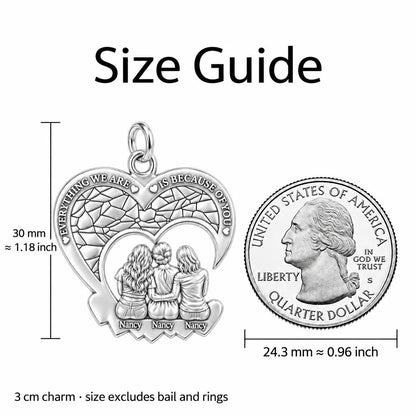 Everything We Are Heart Charm Bracelet – Personalized Mom Gift – size guide, 3 cm charm next to a quarter