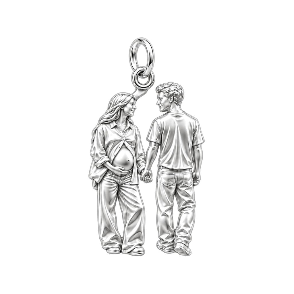 Expecting Hand in Hand Charm Bracelet – Personalized Couple Gift – silver charm, front view