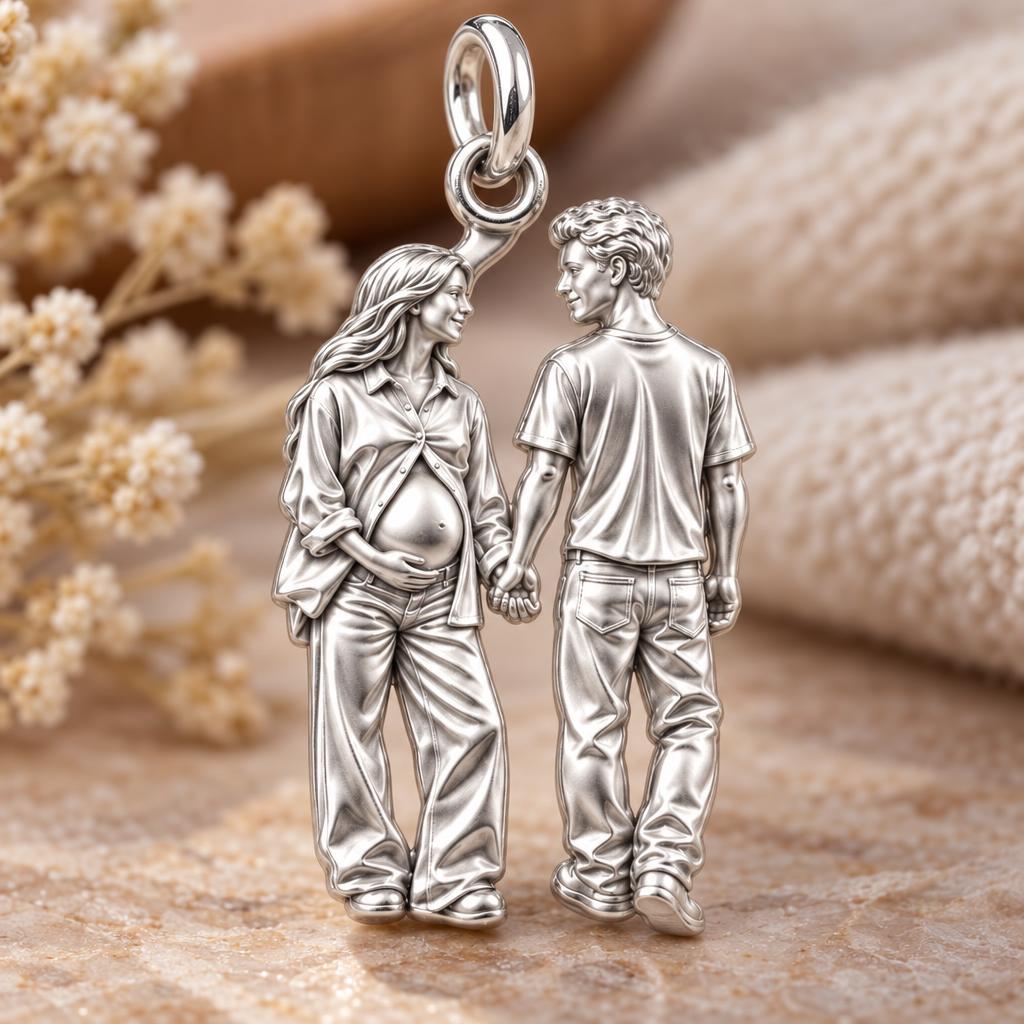 Expecting Hand in Hand Charm Bracelet – Personalized Couple Gift – macro detail of the charm