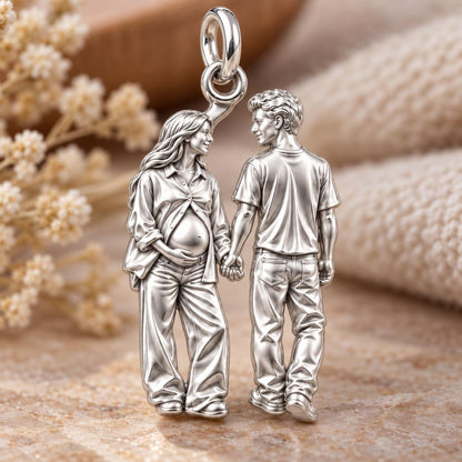 Expecting Hand in Hand Charm Bracelet – Personalized Couple Gift – macro detail of the charm
