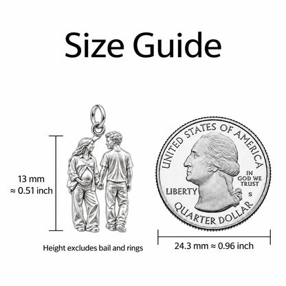 Expecting Hand in Hand Charm Bracelet – Personalized Couple Gift – size guide, 13 mm charm next to a quarter