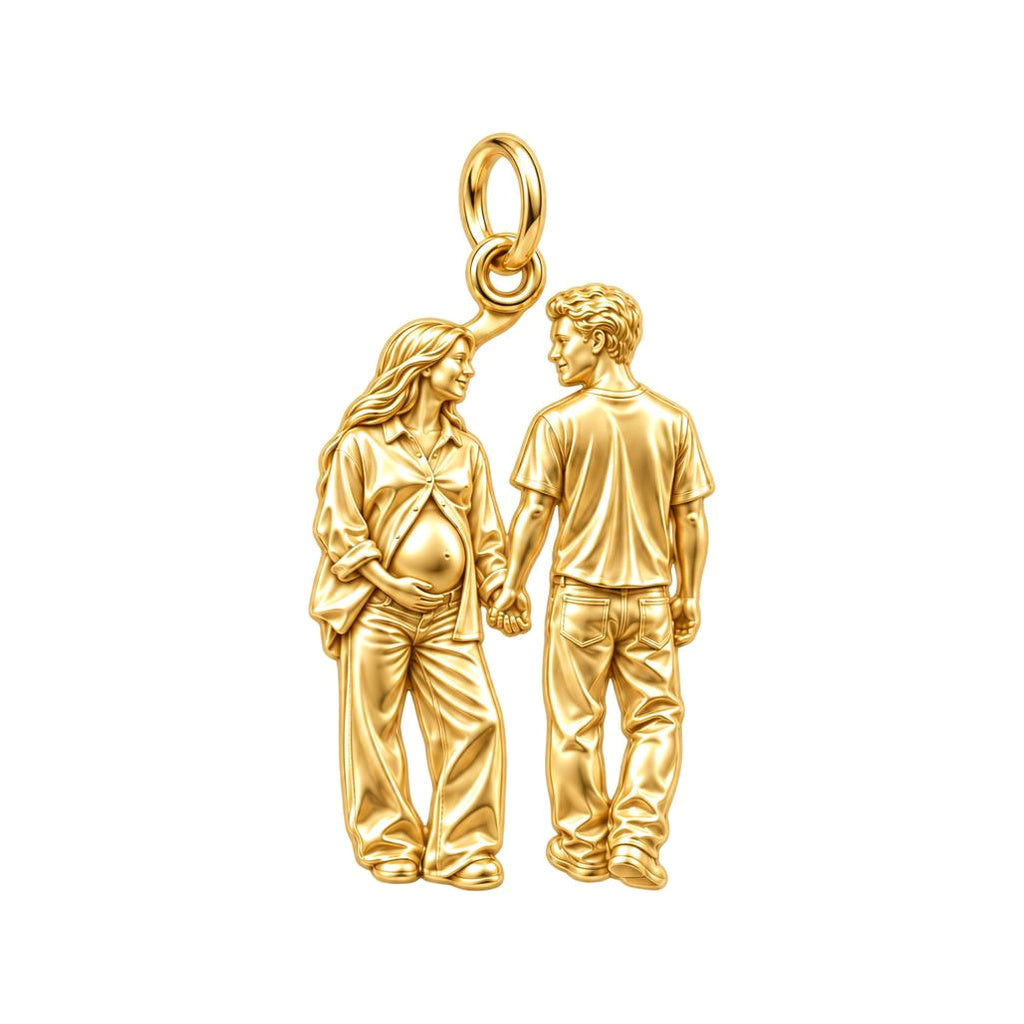 Expecting Hand in Hand Charm Bracelet – Personalized Couple Gift – 18K gold charm, front view