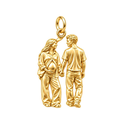 Expecting Hand in Hand Charm Bracelet – Personalized Couple Gift – 18K gold charm, front view
