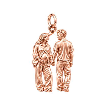 Expecting Hand in Hand Charm Bracelet – Personalized Couple Gift – rose gold charm, front view